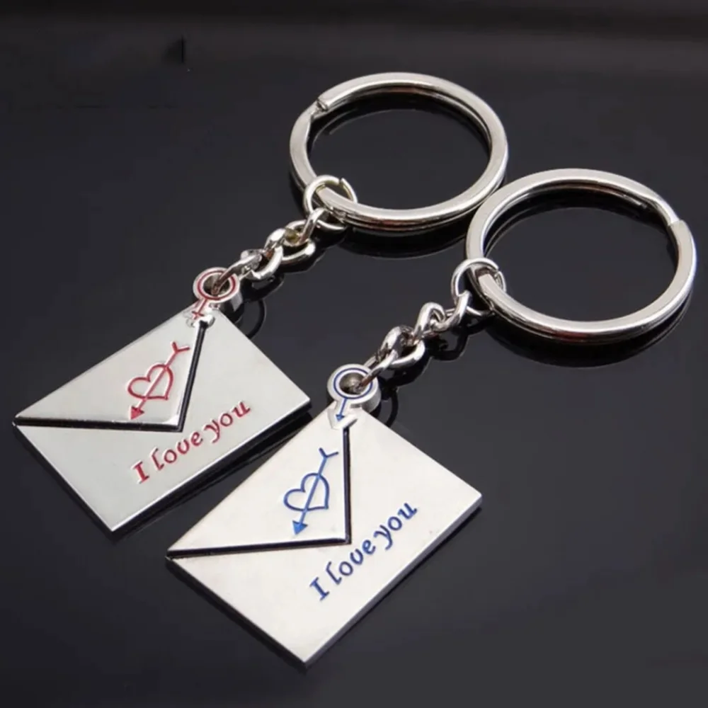 2pc Couples Gift Set Silver I Love You Letters Mail Keychains Keyrings Present